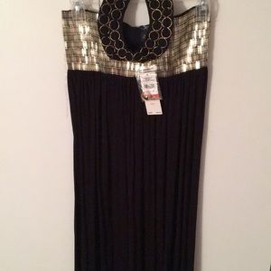 Black maxi dress with sequin top